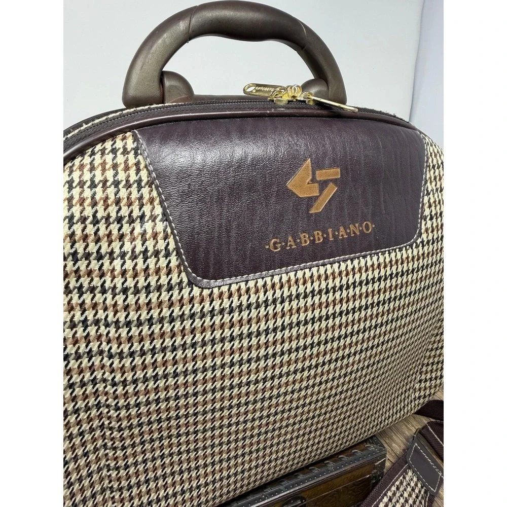 Gabbiano Houndstooth Travel Vanity Case Brown Tan Beauty Makeup Bag Mirror